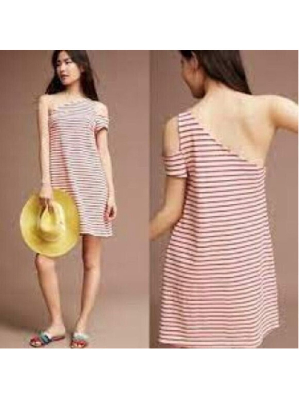 Anthropologie Maeve Marketa Red Stripe One Shoulder Dress Small